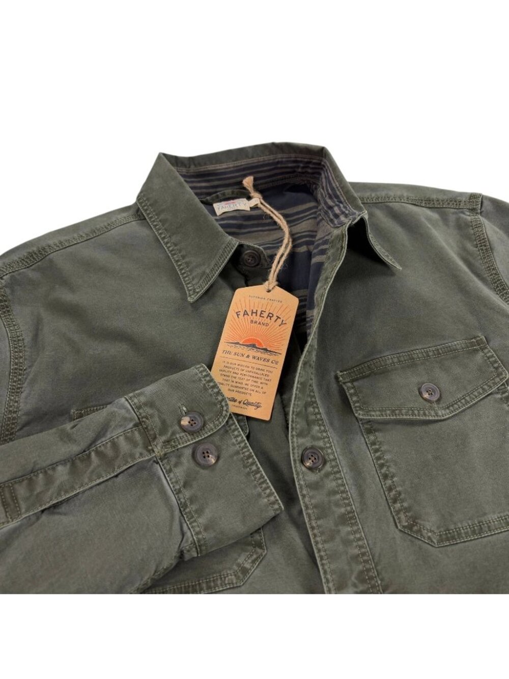 Faherty Lakeside CPO Canvas Jacket Mens Size L Insulated Organic Cotton Green